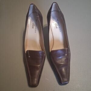 AK Anne Klein Womens Shoes Heels Fletcher 3” Leather Square Toe size 6.5 Brown